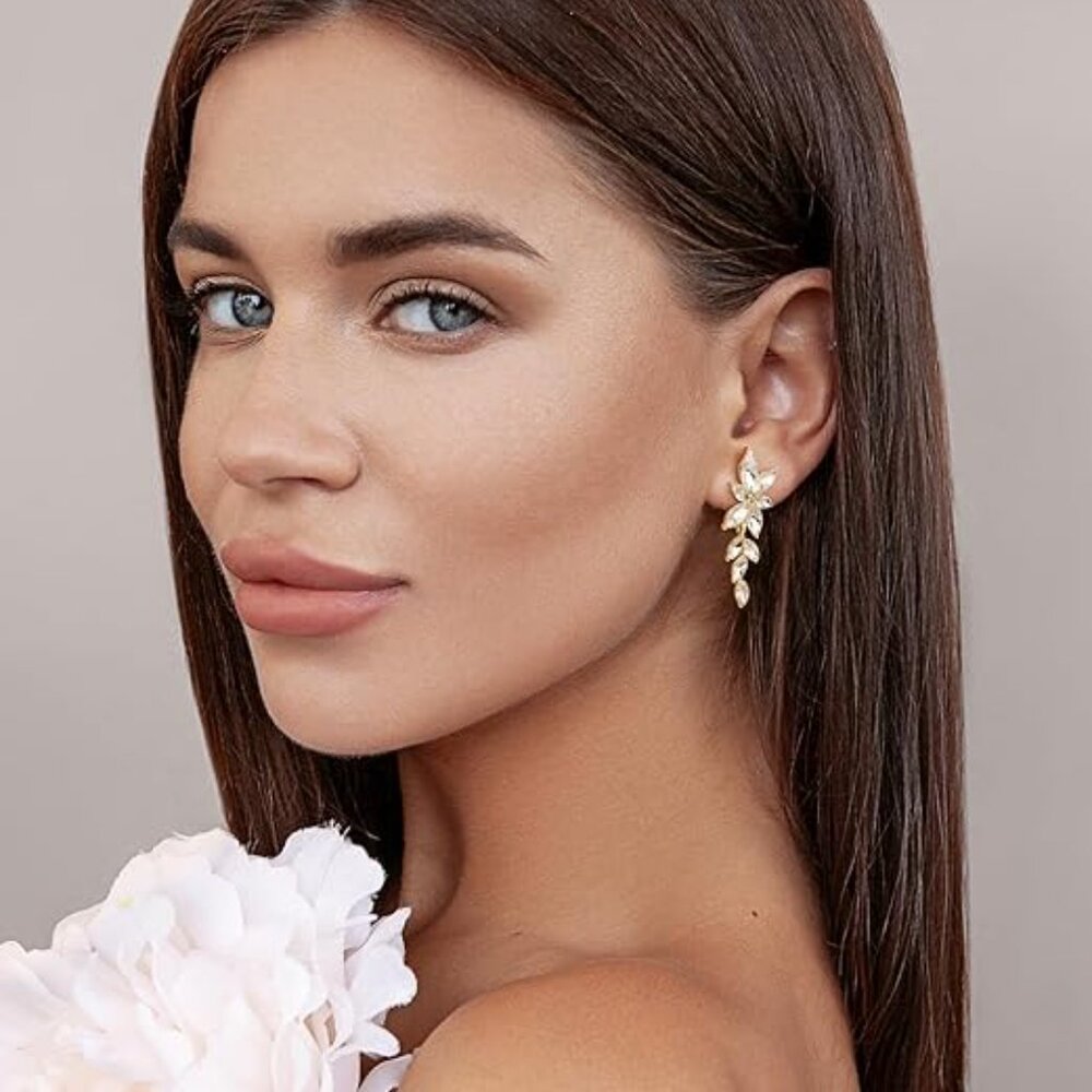 Neiman Marcus Rhinestone  Drop Marquise Cubic Zirconia Bridal Earrings